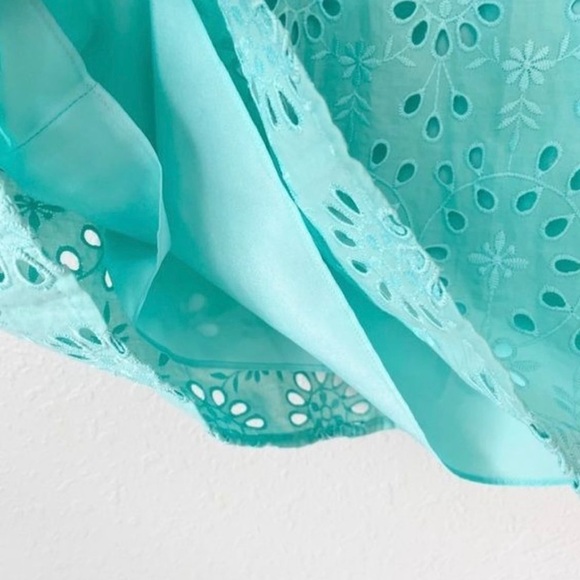 J Crew puff sleeve popover eyelet blue teal top blouse S - Picture 5 of 9